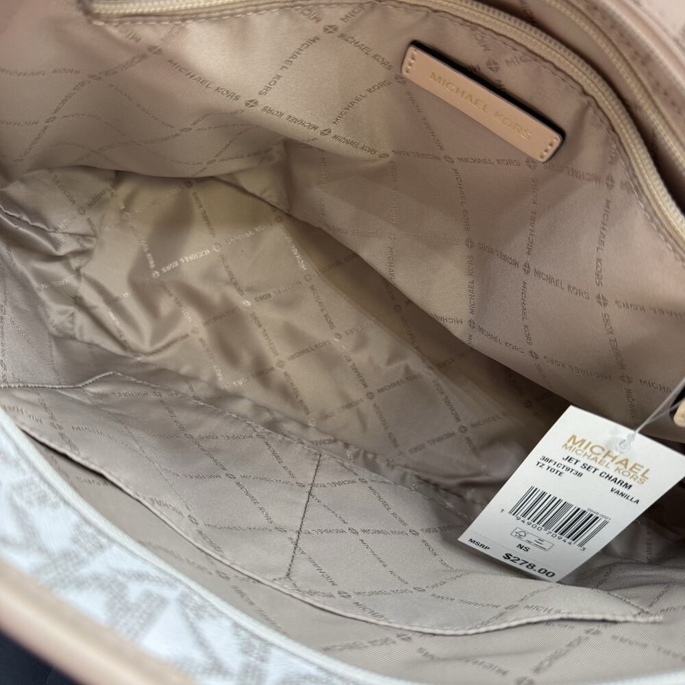 Michael Kors Jet Set Charm Large Vanilla Monogram Tote Bag Shoulder Purse - Picture 8 of 13